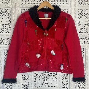 Vintage Derek Christmas Themed Red‎ Checkered Holiday Sweater Sz Large